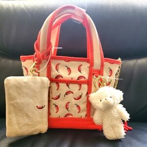 Madden Girl Chili Pepper Mini Tote Crossbody Bag with Charms and Keychain NWT